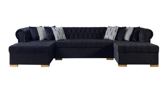 LAUREN VELVET BLACK DOUBLE CHAISE SECTIONAL