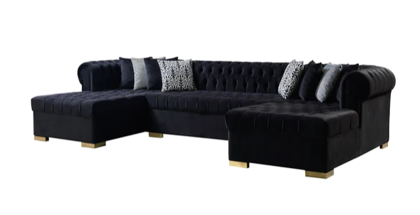 LAUREN VELVET BLACK DOUBLE CHAISE SECTIONAL