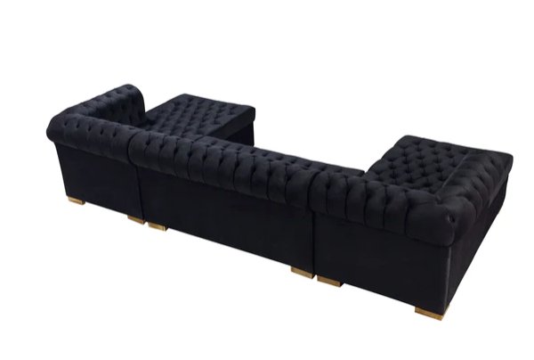 LAUREN VELVET BLACK DOUBLE CHAISE SECTIONAL