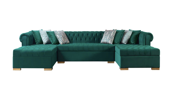 LAUREN VELVET GREEN DOUBLE CHAISE SECTIONAL