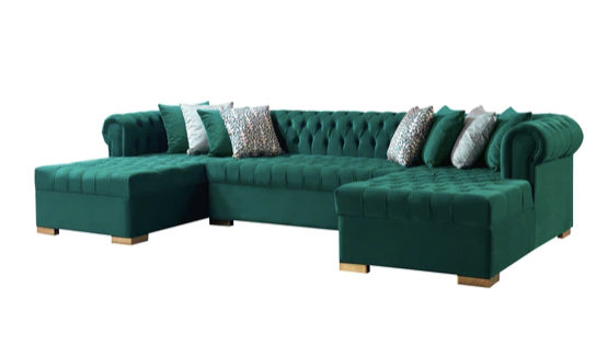 LAUREN VELVET GREEN DOUBLE CHAISE SECTIONAL