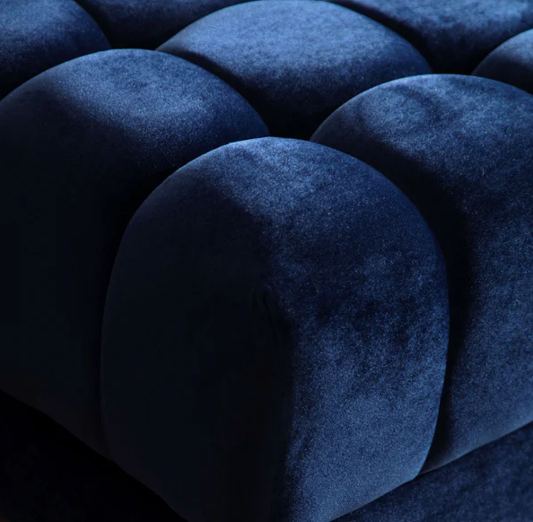 ARIANA VELVET BLUE DOUBLE CHAISE SECTIONAL W/ WHITE PILLOWS