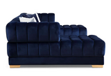 ARIANA VELVET BLUE DOUBLE CHAISE SECTIONAL W/ WHITE PILLOWS