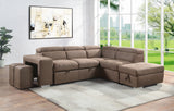 Acoose Sleeper Sectional Sofa w/2 Pullout Stools, Brown Fabric
