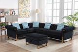 Maddie Black Velvet 6-Seater Sectional Sofa with Storage Ottoman