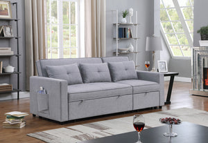 Zoey Light Gray Linen Convertible Sleeper Sofa with Side Pocket