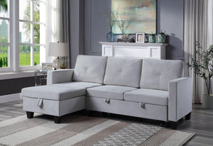 Nova Light Gray Velvet Reversible Sleeper Sectional with Storage Chaise