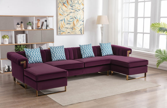 Maddie Purple Velvet 5-Seater Double Chaise Sectional Sofa