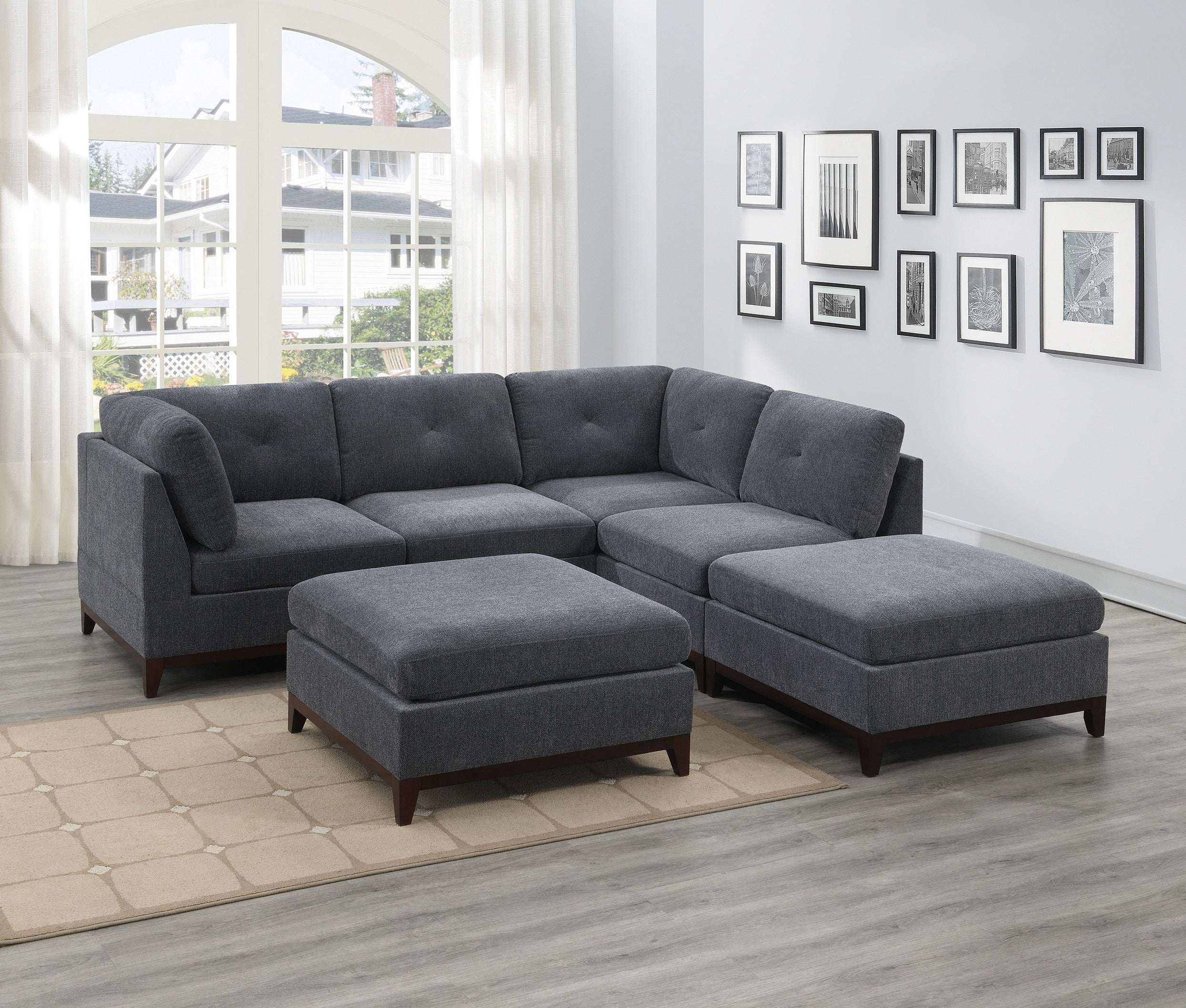 Ash Grey Chenille Fabric Modular Sectional 6pc