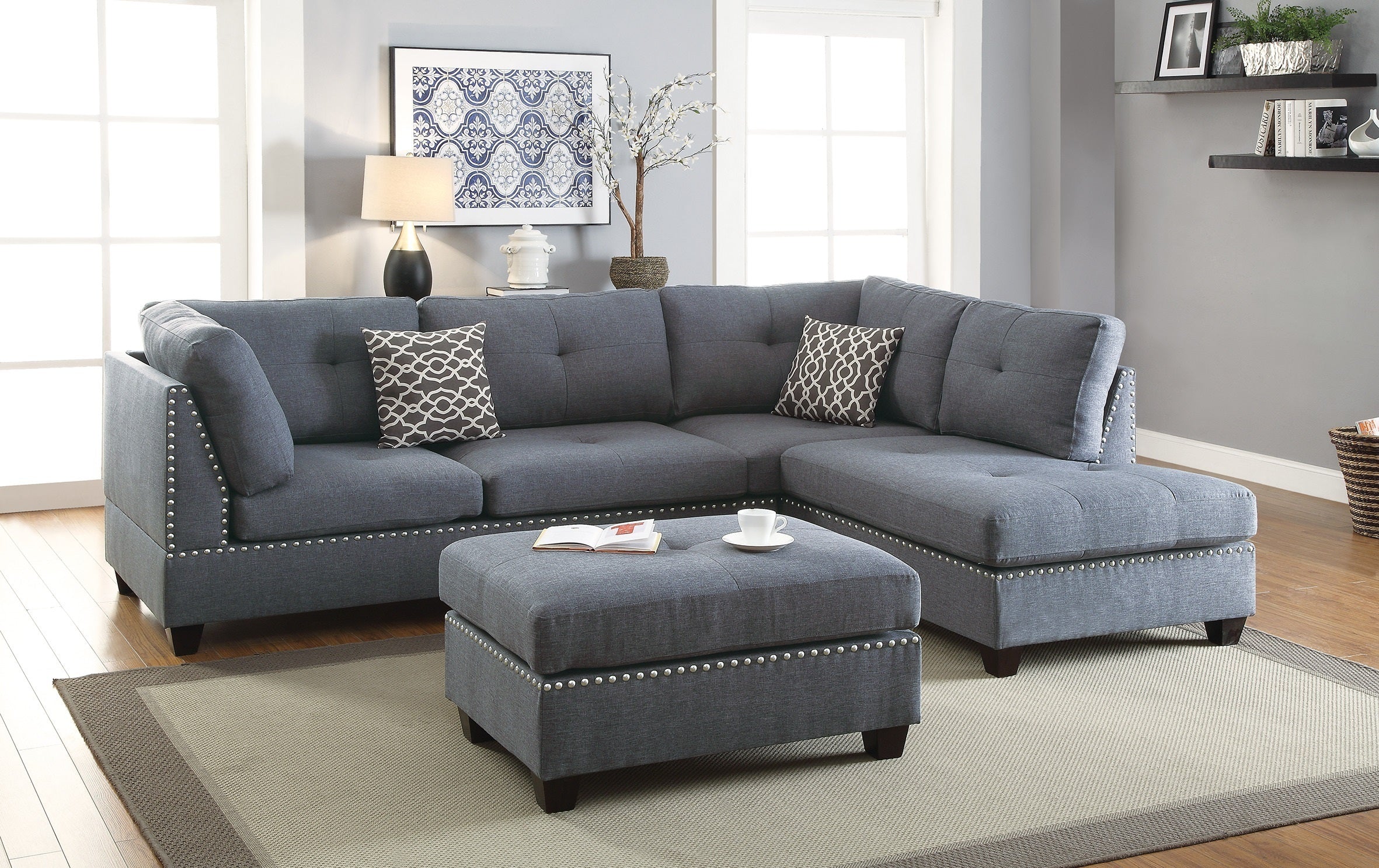 Blue Grey 3-pcs Sectional Reversible