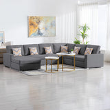 Nolan Gray Linen Fabric 6Pc Reversible Chaise Sectional Sofa with Pillows and Interchangeable Legs
