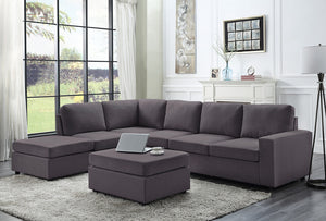 Cassia Modular Sectional Sofa with Ottoman in Dark Gray Linen