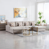 Nolan Beige Linen Fabric 4Pc Double Chaise Sectional Sofa with Pillows and Interchangeable Legs