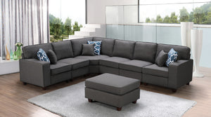 Casanova Dark Gray Linen 7Pc Modular Sectional Sofa and Ottoman