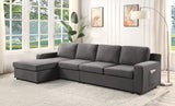 Waylon Gray Linen 4-Seater Sectional Sofa Chaise with Pocket