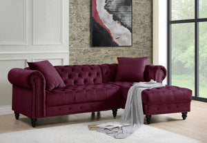 Adnelis Sectional Sofa w/2 Pillows, Red Velvet