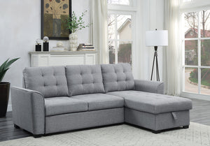 Avery Light Gray Linen Sleeper Sectional Sofa with Reversible Storage Chaise