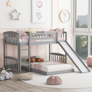 Twin Over Twin Bunk Bed with Slide and Ladder, Gray(OLD SKU :LP000514AAE)