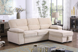 Kipling Beige Velvet Fabric Reversible Sleeper Sectional Sofa Chaise