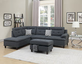 Charcoal Linen Like Fabric Cushion Sectional w Ottoman