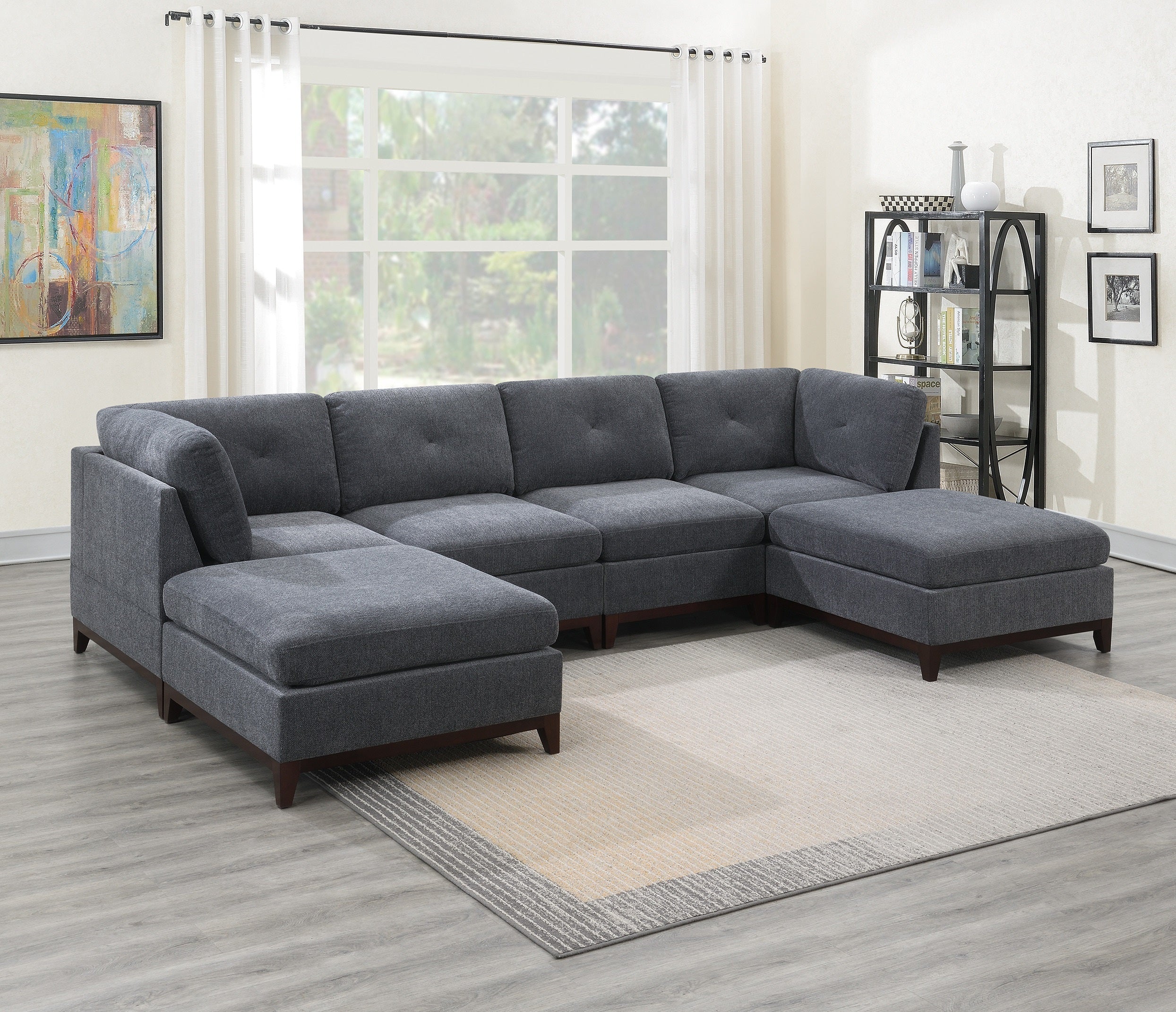 Ash Grey Chenille Fabric Modular Sectional 6pc Set