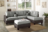 3pc Contemporary Sectional Grey Linen Like Fabric Cushion Tufted Reversible
