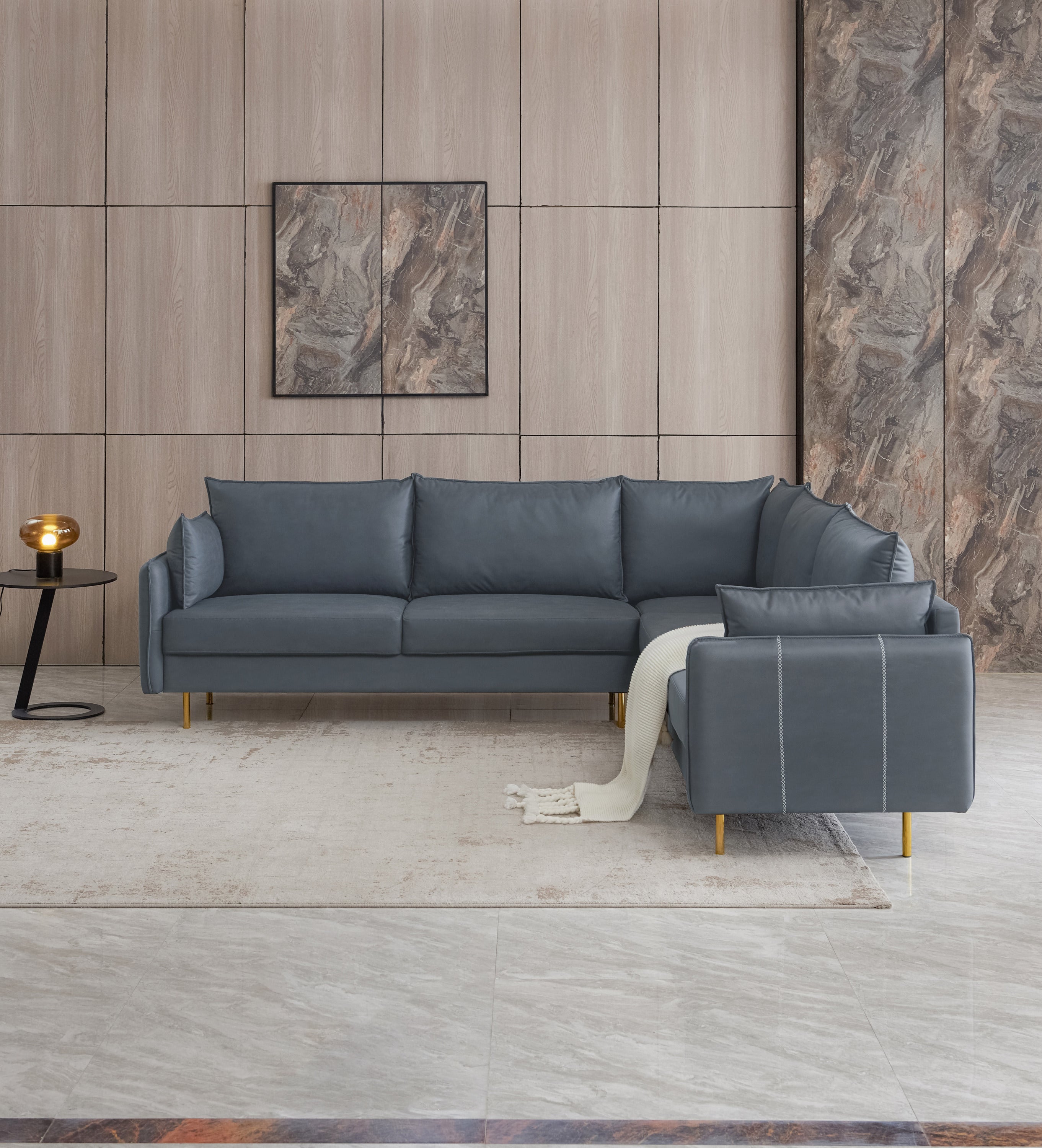 L-Shaped Corner Sectional Technical leather Sofa-Drak Grey, 92.5*92.5''