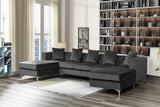 Ryan Dark Gray Velvet Double Chaise Sectional Sofa with Nail-Head Trim