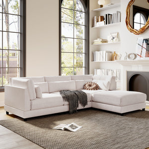 2 Pieces L shaped Sofa with Removable Ottomans