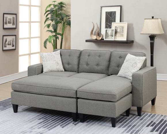 Reversible 3pc Sectional Light Grey w/ Wood Legs