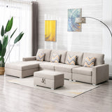 Nolan Beige Linen Fabric 5Pc Reversible Sofa Chaise with Interchangeable Legs, Storage Ottoman, and Pillows