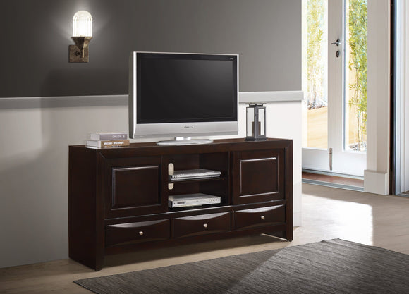 EMILY TV STAND IN DARK CHERRY WITH SLIDING DOORS BY CROWNMARK AVAILABLE IN HOUSTON, DALLAS, SAN ANTONIO, & AUSTIN  SKU B-4260-7