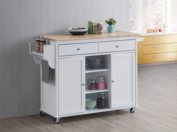 GRADY KITCHEN ISLAND CART IN WHITE BY CROWNMARK AVAILABLE IN HOUSTON, DALLAS, SAN ANTONIO, & AUSTIN  SKU 1305-WH