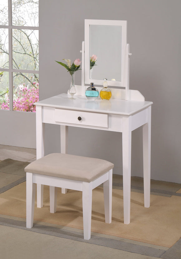 IRIS VANITY AND STOOL IN WHITE BY CROWNMARK AVAILABLE IN HOUSTON, DALLAS, SAN ANTONIO, & AUSTIN  SKU 2208-WH