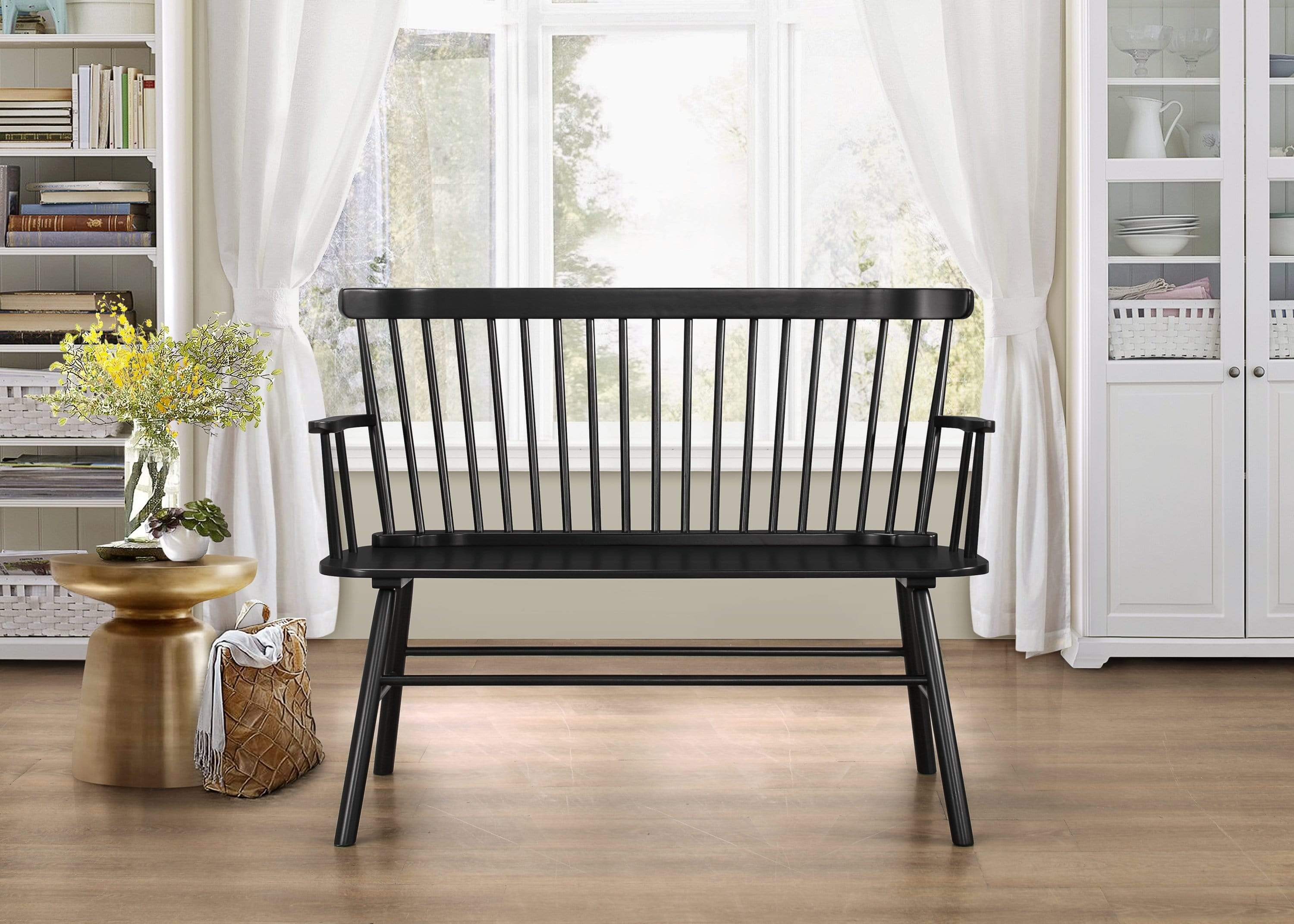 JERIMIAH SPINDLEBLACK BENCH IN BLACK BY CROWNMARK AVAILABLE IN HOUSTON, DALLAS, SAN ANTONIO, & AUSTIN  SKU 4185-BK