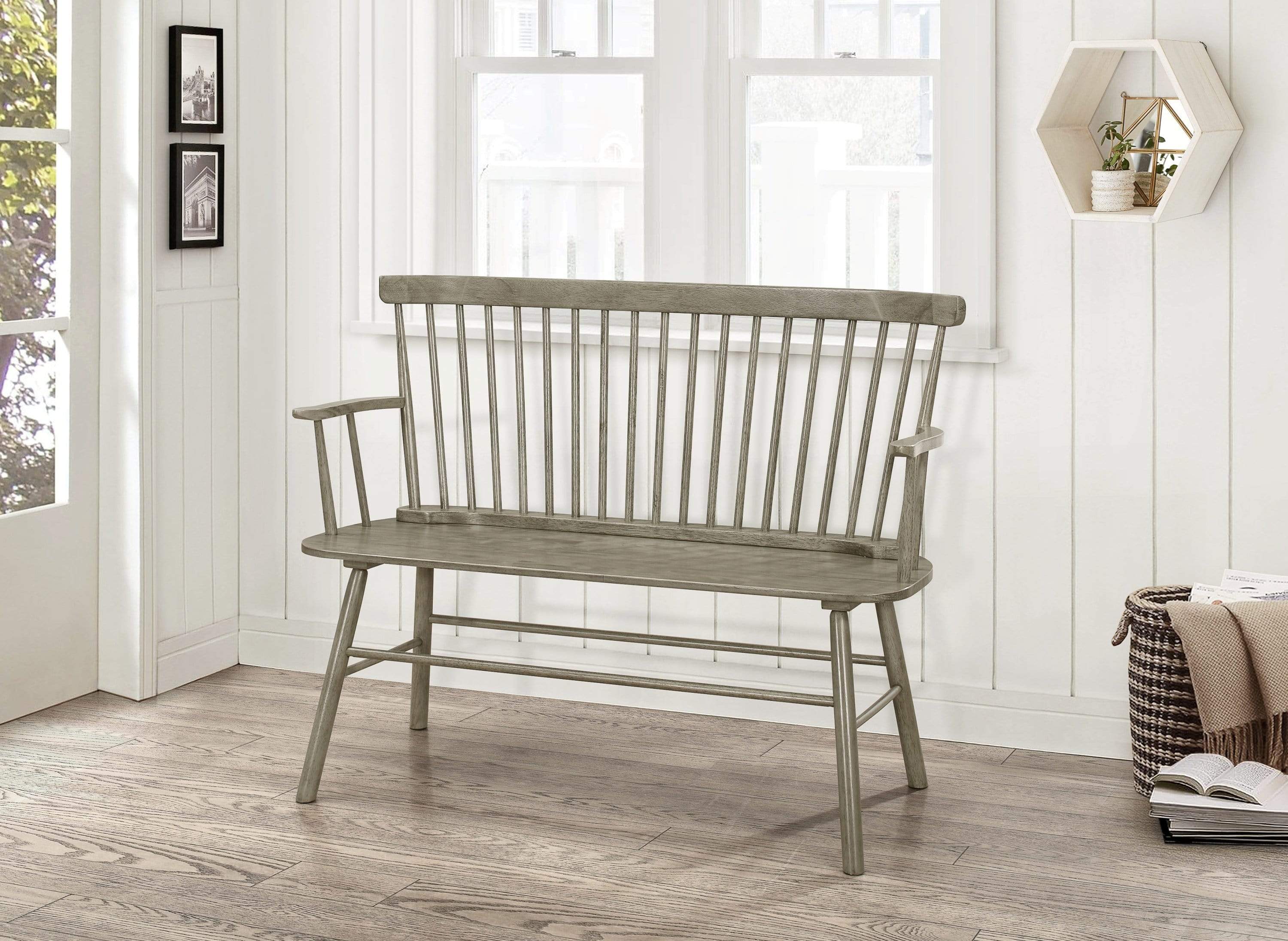 JERIMIAH SPINDLEBLACK BENCH IN GRAY BY CROWNMARK AVAILABLE IN HOUSTON, DALLAS, SAN ANTONIO, & AUSTIN  SKU 4185-GY