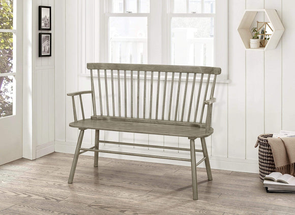 JERIMIAH SPINDLEBLACK BENCH IN GRAY BY CROWNMARK AVAILABLE IN HOUSTON, DALLAS, SAN ANTONIO, & AUSTIN  SKU 4185-GY
