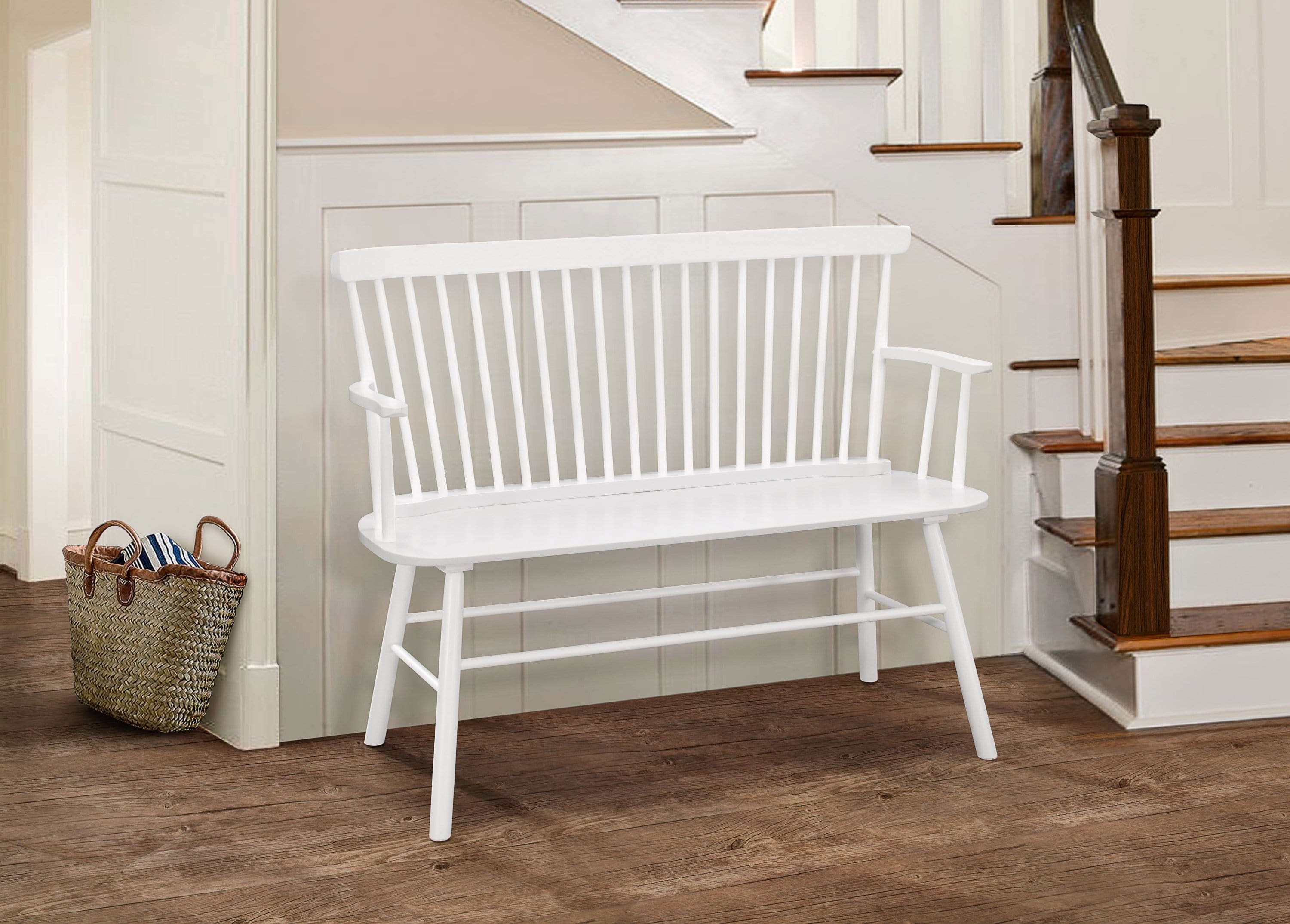 JERIMIAH SPINDLEBLACK BENCH IN WHITE BY CROWNMARK AVAILABLE IN HOUSTON, DALLAS, SAN ANTONIO, & AUSTIN  SKU 4185-WH