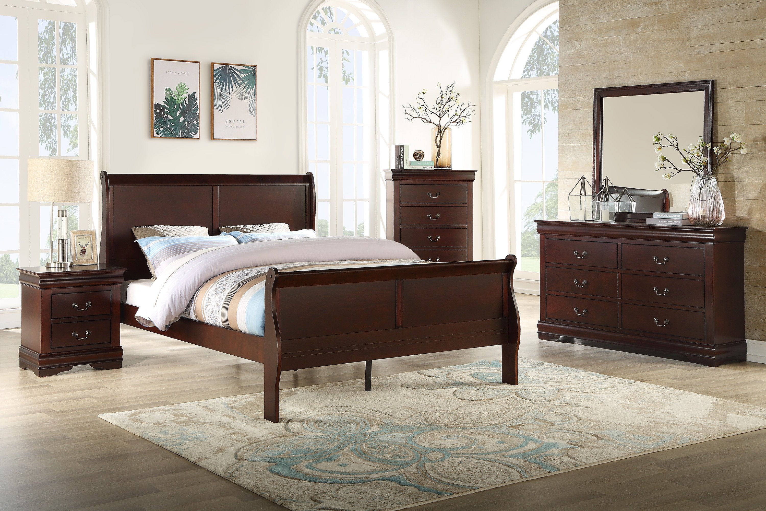 LOUIS PHILLIP COMPLETE BEDROOM SET IN CHERRY BY CROWNMARK AVAILABLE IN HOUSTON, DALLAS, SAN ANTONIO, & AUSTIN  SKU b3850