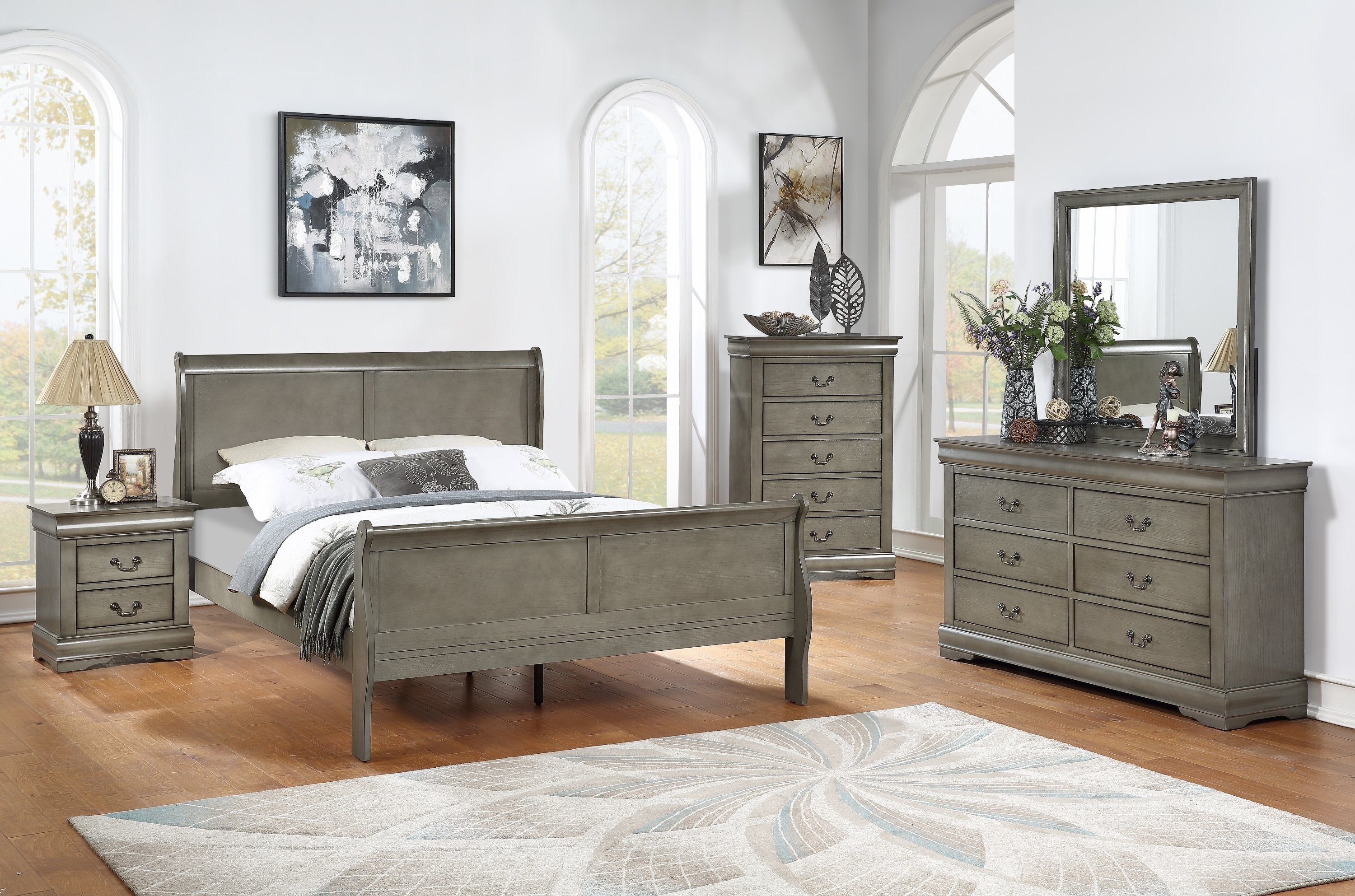 LOUIS PHILLIP COMPLETE BEDROOM SET IN GREY BY CROWNMARK AVAILABLE IN HOUSTON, DALLAS, SAN ANTONIO, & AUSTIN  SKU b3550