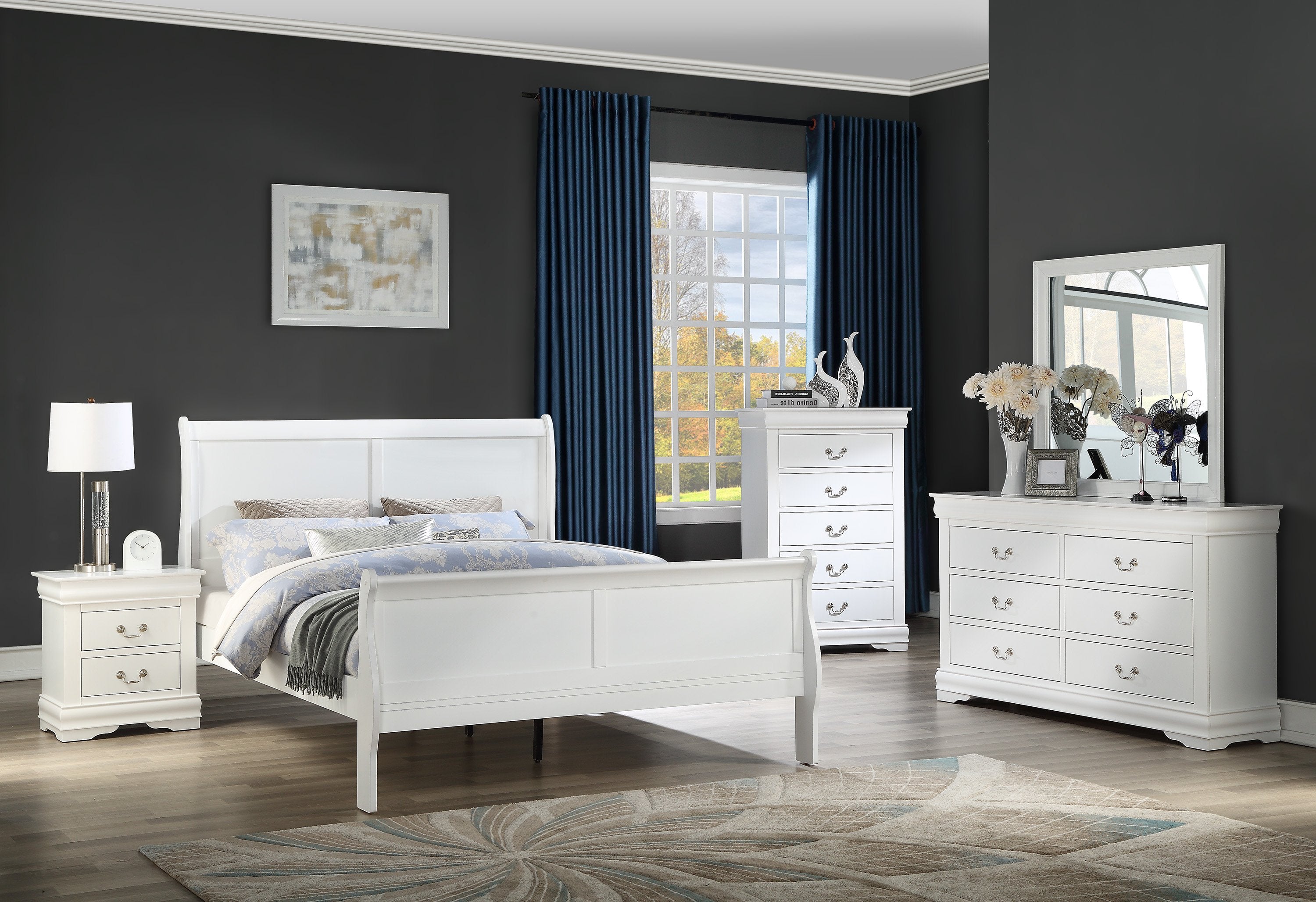 LOUIS PHILLIP COMPLETE BEDROOM SET IN WHITE BY CROWNMARK AVAILABLE IN HOUSTON, DALLAS, SAN ANTONIO, & AUSTIN  SKU b3650