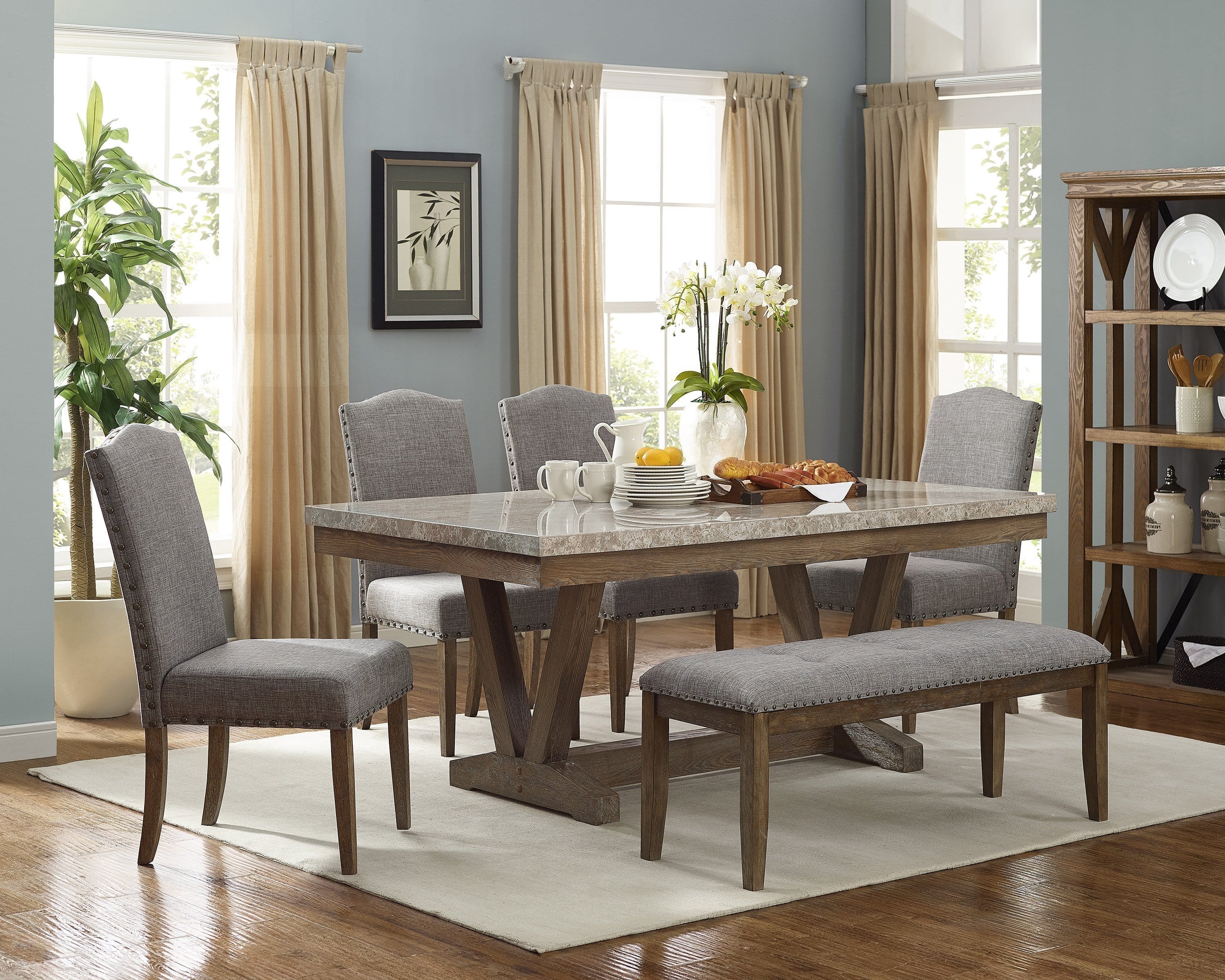 VESPER MARBLE RECTANGULAR 5 PC DINING SET BY CROWNMARK AVAILABLE IN HOUSTON, DALLAS, SAN ANTONIO, & AUSTIN  SKU 1211T-4272