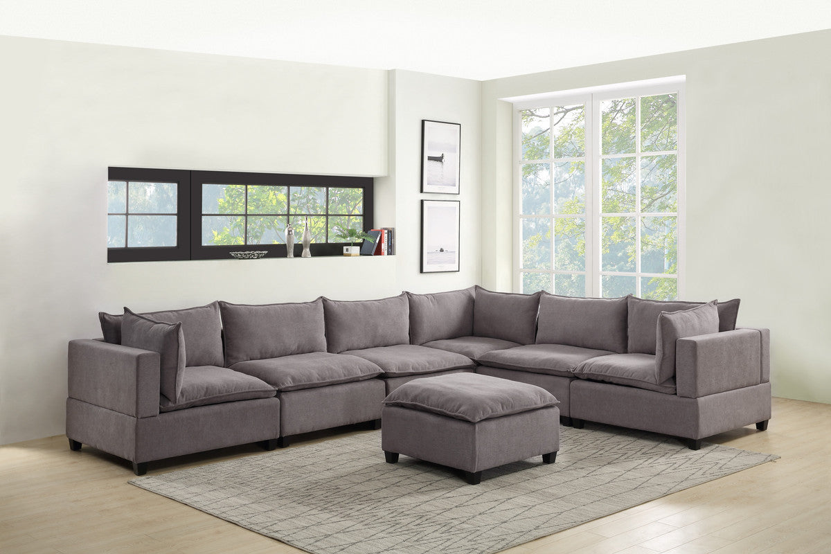 Madison Light Gray Fabric 7 Piece Modular Sectional Sofa with Ottoman