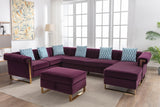 Maddie Purple Velvet 7-Seater Sectional Sofa with Reversible Chaise and Storage Ottoman