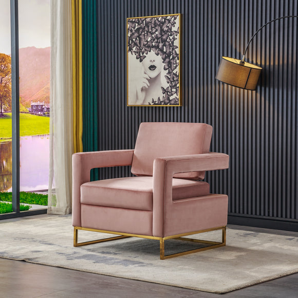 Modern Velvet Accent Chair, Elegant Armchair with Stainless Steel Base