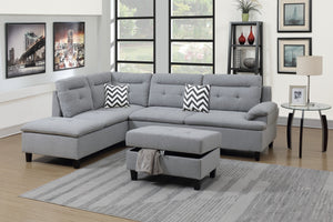 Grey Sectional w Ottoman Linen Like Fabric