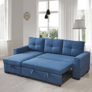 91.7 Blue Pull-Out Sleeper Bed Reversible Sleeper Sectional with Storage Chaise