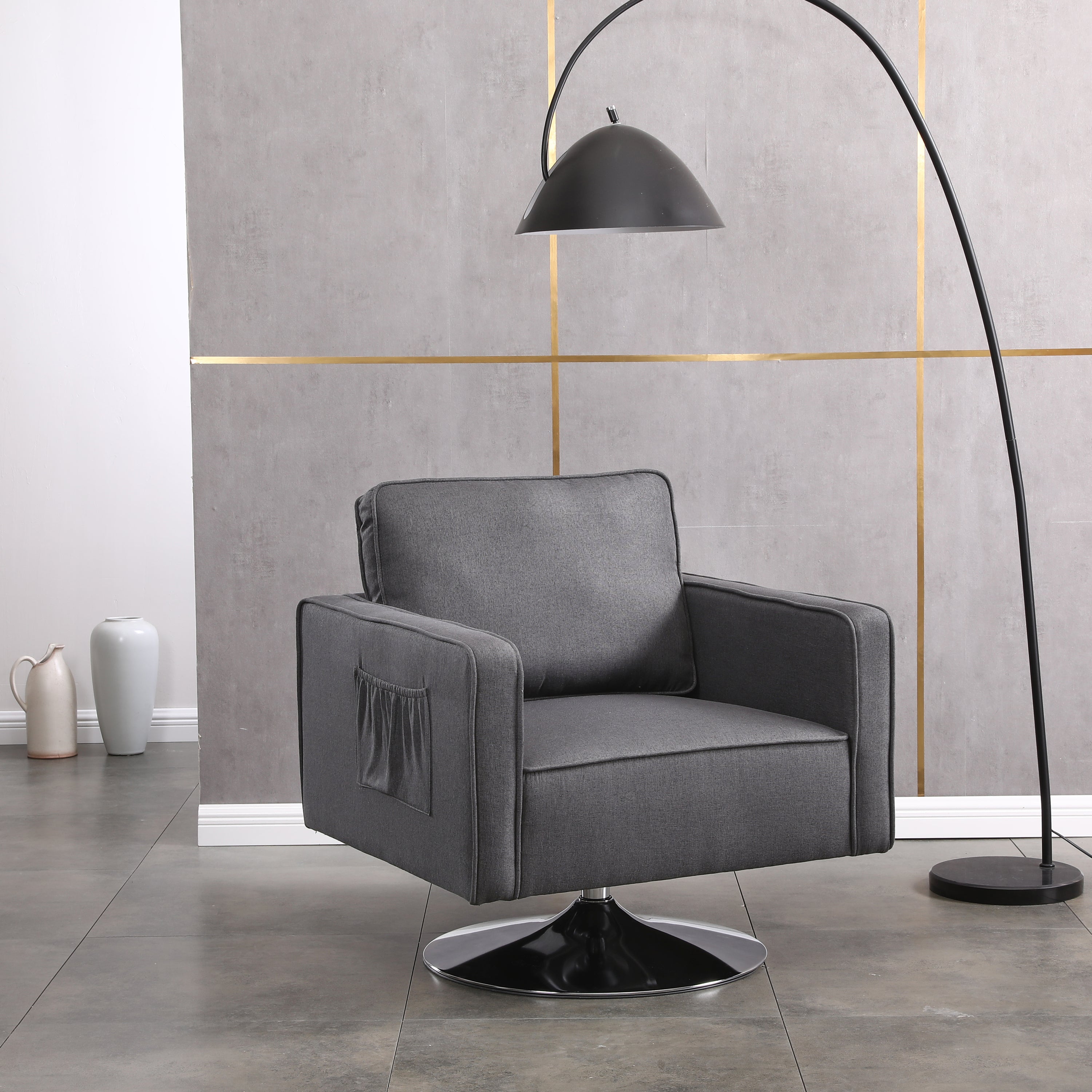 Modern Linen Swivel Accent Chair ,Comfy Armchair with 360 Degree Swiveling for Living Room, Bedroom, Reading Room, Home Office (Dark Grey)