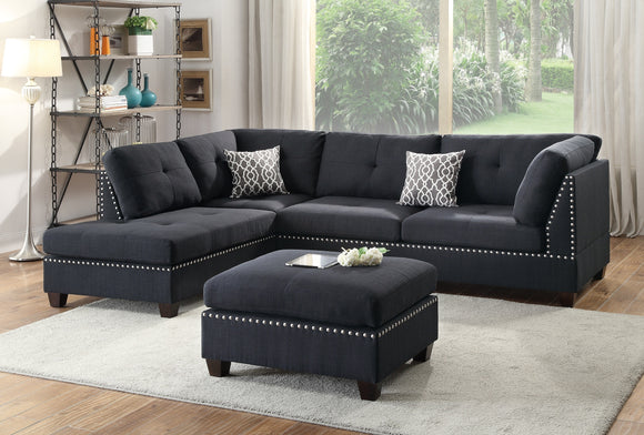 3-pcs Reversible Sectional in Black Polyfiber