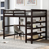 Full Size Loft Bed with Storage Shelves and Under-bed Desk, Espresso(OLD SKU:SM000246AAP-1)